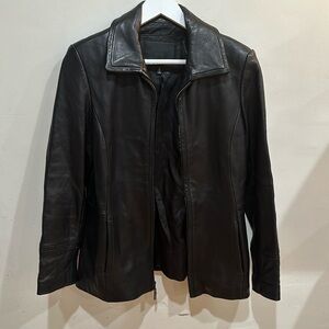 Women’s Avanti New York Genuine Leather Zip Up Collar Fitted Jacket Small Black